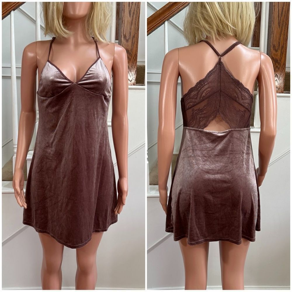 Mauve lace back velvet feel lingerie gown